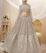 Alluring Grey Sequins Georgette Bridesmaid Lehenga Choli With Dupatta