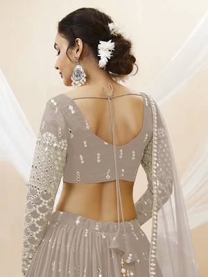 grey sequins georgette lehenga set choli with dupatta with dupatta 2