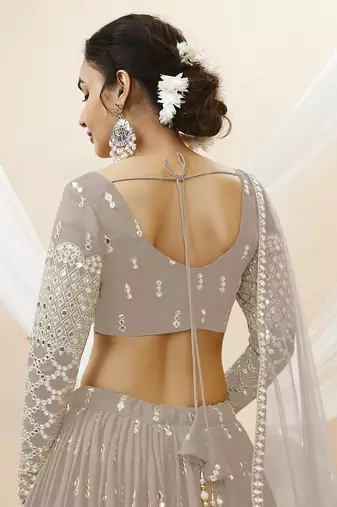 grey sequins georgette lehenga set choli with dupatta with dupatta