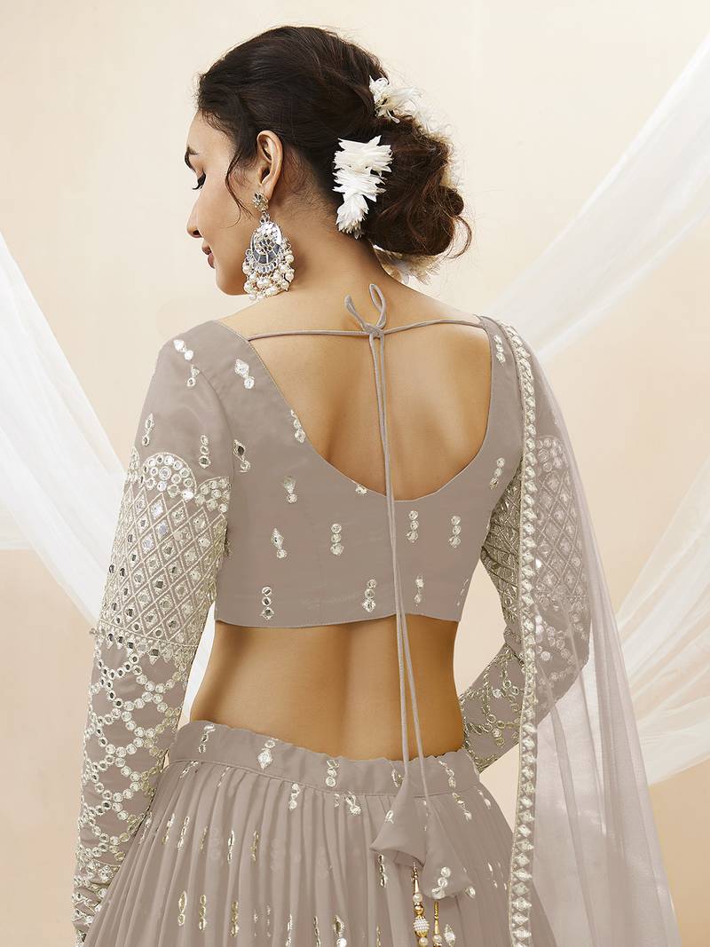 Alluring Grey Sequins Georgette Bridesmaid Lehenga Choli With Dupatta