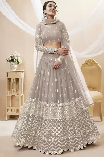grey sequins georgette lehenga set choli with dupatta with dupatta
