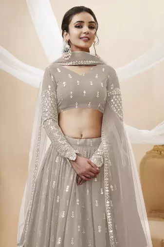 grey sequins georgette lehenga set choli with dupatta with dupatta