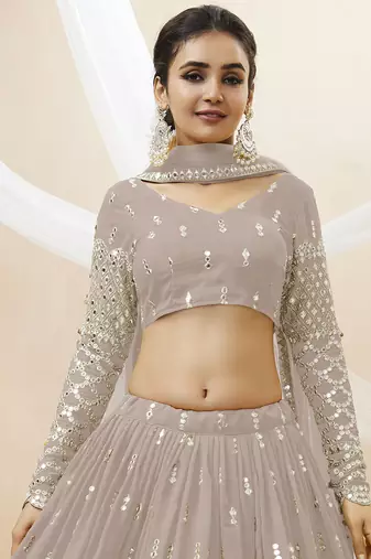 grey sequins georgette lehenga set choli with dupatta with dupatta