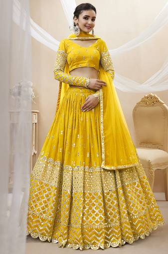 Yellow Georgette Sequin Wedding Lehenga Choli