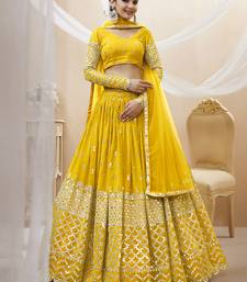 yellow georgette sequin wedding lehenga set choli with dupatta
