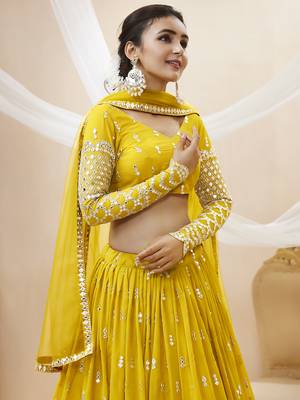 yellow georgette sequin wedding lehenga set choli with dupatta 3