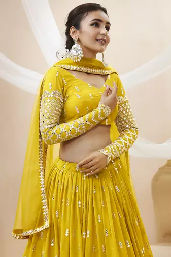 yellow georgette sequin wedding lehenga set choli with dupatta