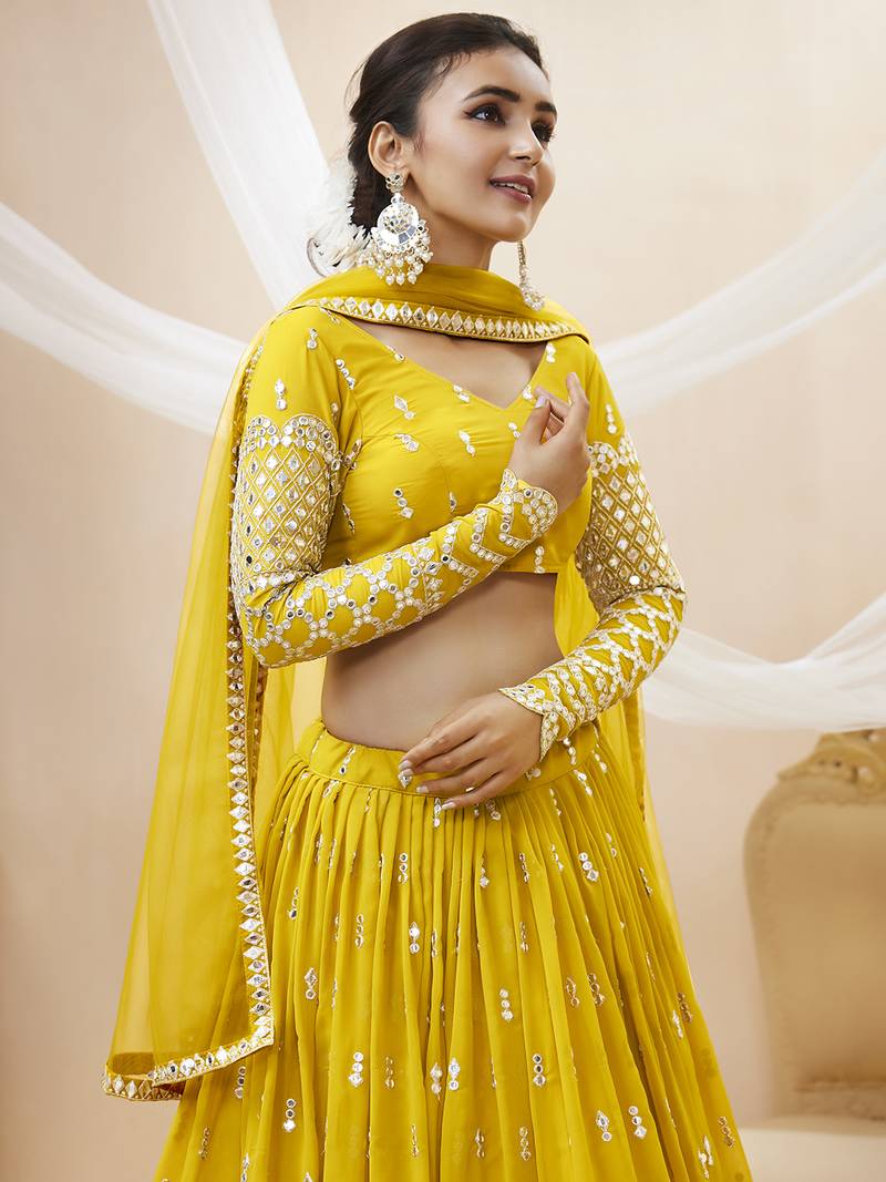 Yellow Georgette Sequin Wedding Lehenga Choli