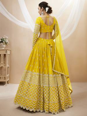 yellow georgette sequin wedding lehenga set choli with dupatta 4