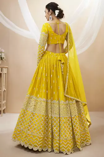 yellow georgette sequin wedding lehenga set choli with dupatta