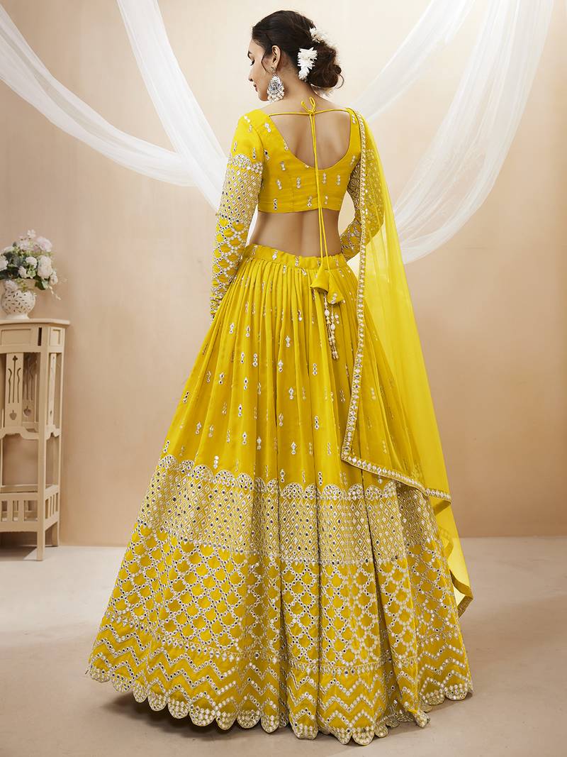 Yellow Georgette Sequin Wedding Lehenga Choli