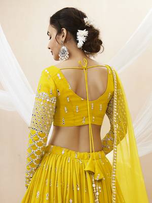 yellow georgette sequin wedding lehenga set choli with dupatta 5