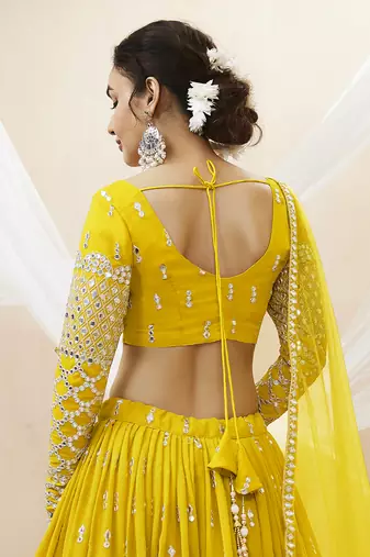 yellow georgette sequin wedding lehenga set choli with dupatta