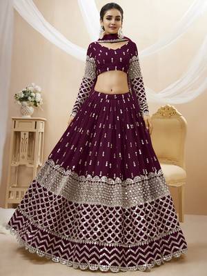 wine sequins georgette lehenga set choli with dupatta with dupatta 1