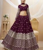 Alluring Wine Sequins Georgette Bridesmaid Lehenga Choli With Dupatta