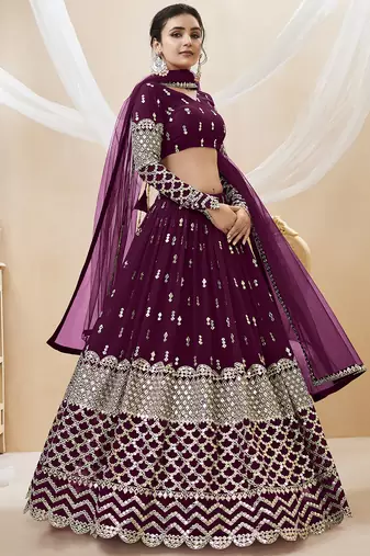 wine sequins georgette lehenga set choli with dupatta with dupatta
