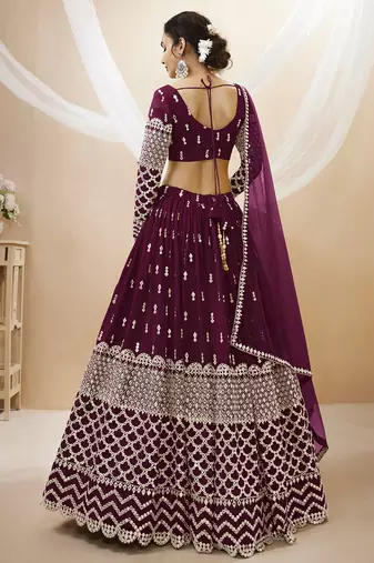 wine sequins georgette lehenga set choli with dupatta with dupatta