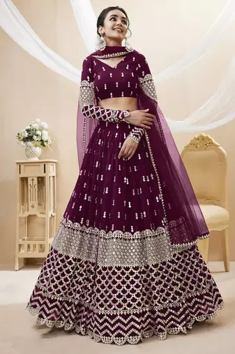 wine sequins georgette lehenga set choli with dupatta with dupatta