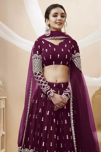 wine sequins georgette lehenga set choli with dupatta with dupatta