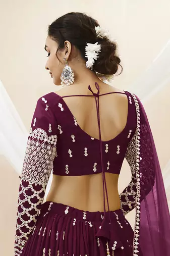wine sequins georgette lehenga set choli with dupatta with dupatta