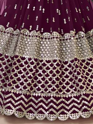 wine sequins georgette lehenga set choli with dupatta with dupatta 7