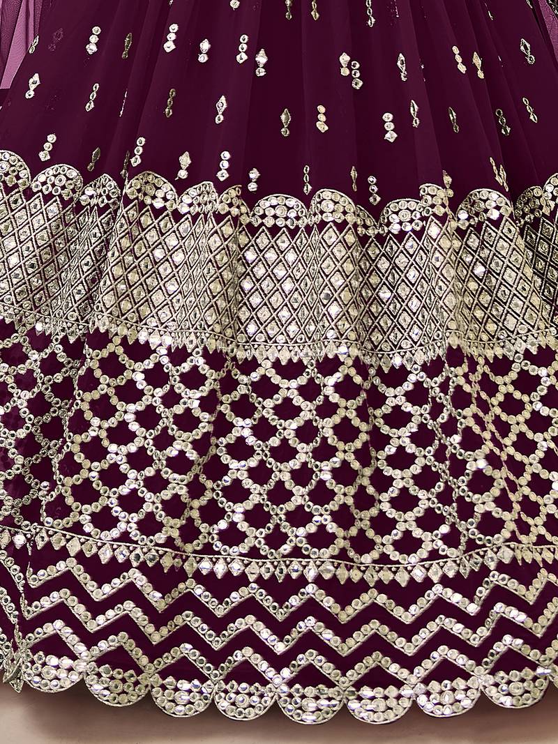 Alluring Wine Sequins Georgette Bridesmaid Lehenga Choli With Dupatta