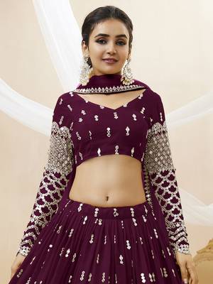 wine sequins georgette lehenga set choli with dupatta with dupatta 8