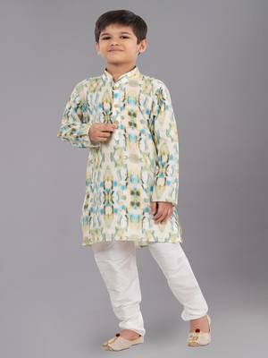 Printed Cotton Kurta Pyjama Set For Boy's 2