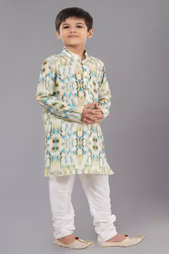 Printed Cotton Kurta Pyjama Set For Boy's