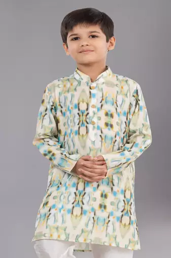 Printed Cotton Kurta Pyjama Set For Boy's