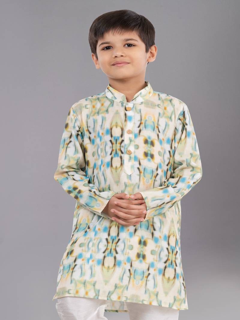 Printed Cotton Kurta Pyjama Set For Boy's