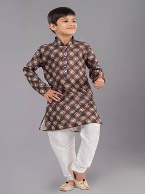 Printed Cotton Kurta Pyjama Set For Boy's 2