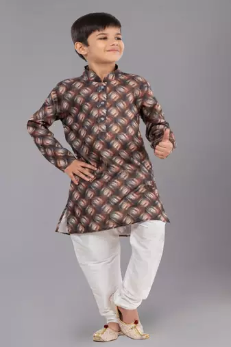 Printed Cotton Kurta Pyjama Set For Boy's