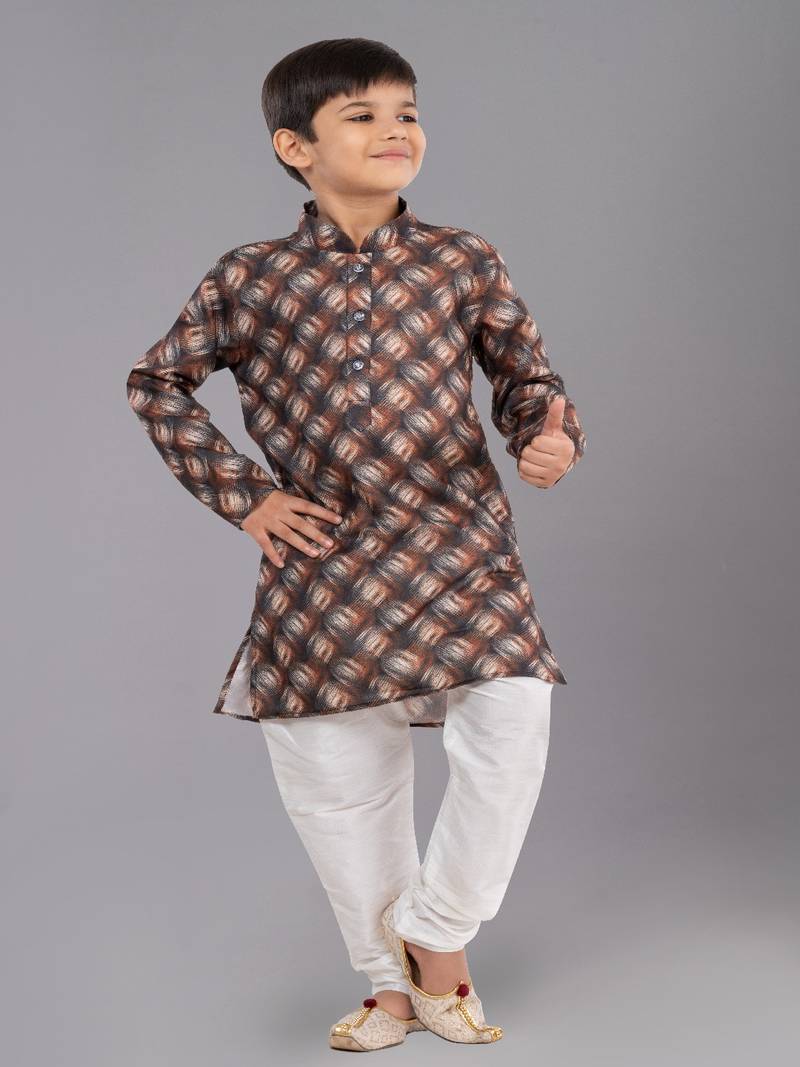 Printed Cotton Kurta Pyjama Set For Boy's