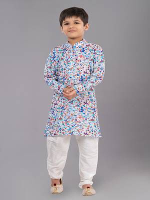 Printed Cotton Kurta Pyjama Set For Boy's 2