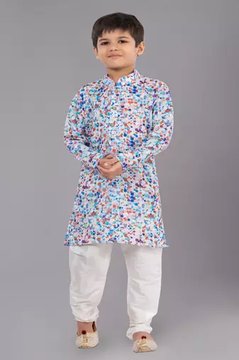 Printed Cotton Kurta Pyjama Set For Boy's