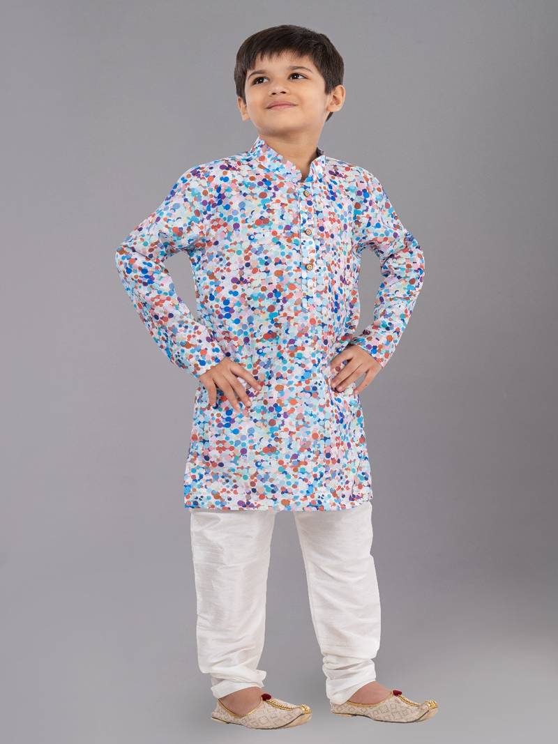 Printed Cotton Kurta Pyjama Set For Boy's
