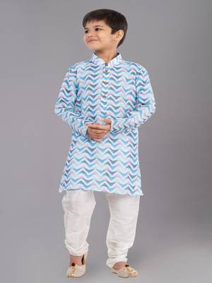 Printed Cotton Kurta Pyjama Set For Boy's 1