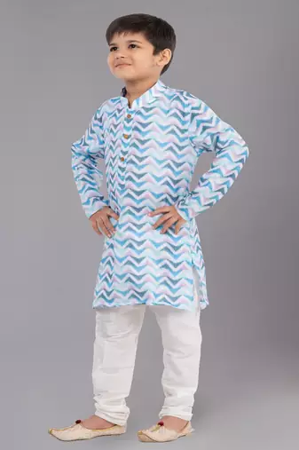 Printed Cotton Kurta Pyjama Set For Boy's