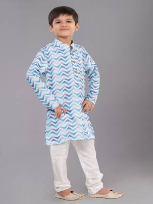 Printed Cotton Kurta Pyjama Set For Boy's 3
