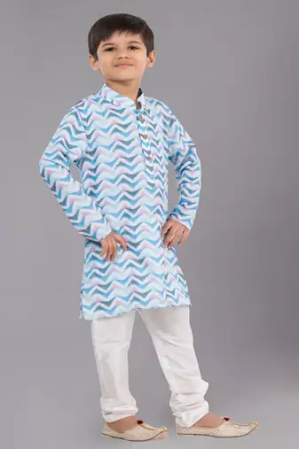 Printed Cotton Kurta Pyjama Set For Boy's