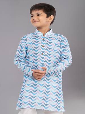 Printed Cotton Kurta Pyjama Set For Boy's 5