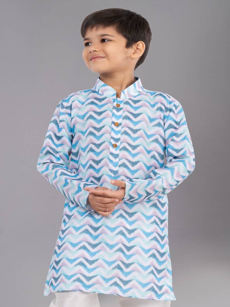 Printed Cotton Kurta Pyjama Set For Boy's