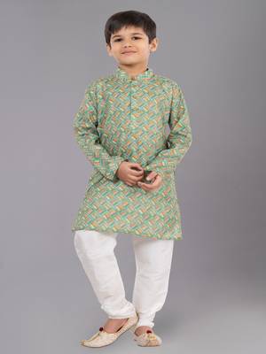 Printed Cotton Kurta Pyjama Set For Boy's 1