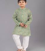 Printed Cotton Kurta Pyjama Set For Boy's