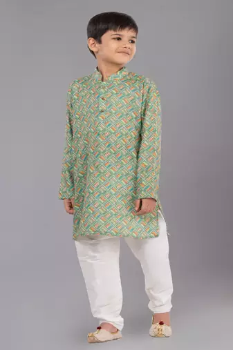 Printed Cotton Kurta Pyjama Set For Boy's