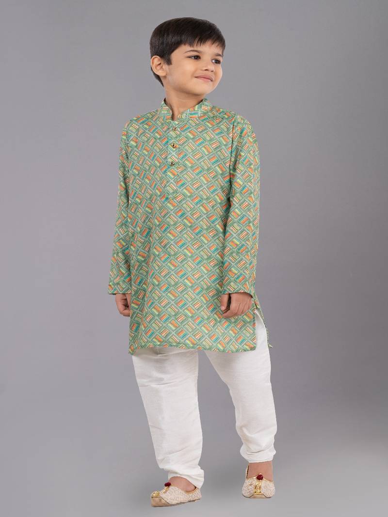 Printed Cotton Kurta Pyjama Set For Boy's