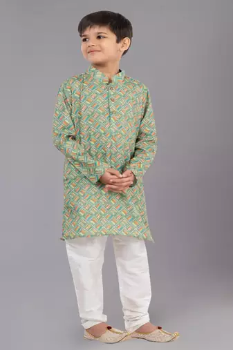 Printed Cotton Kurta Pyjama Set For Boy's