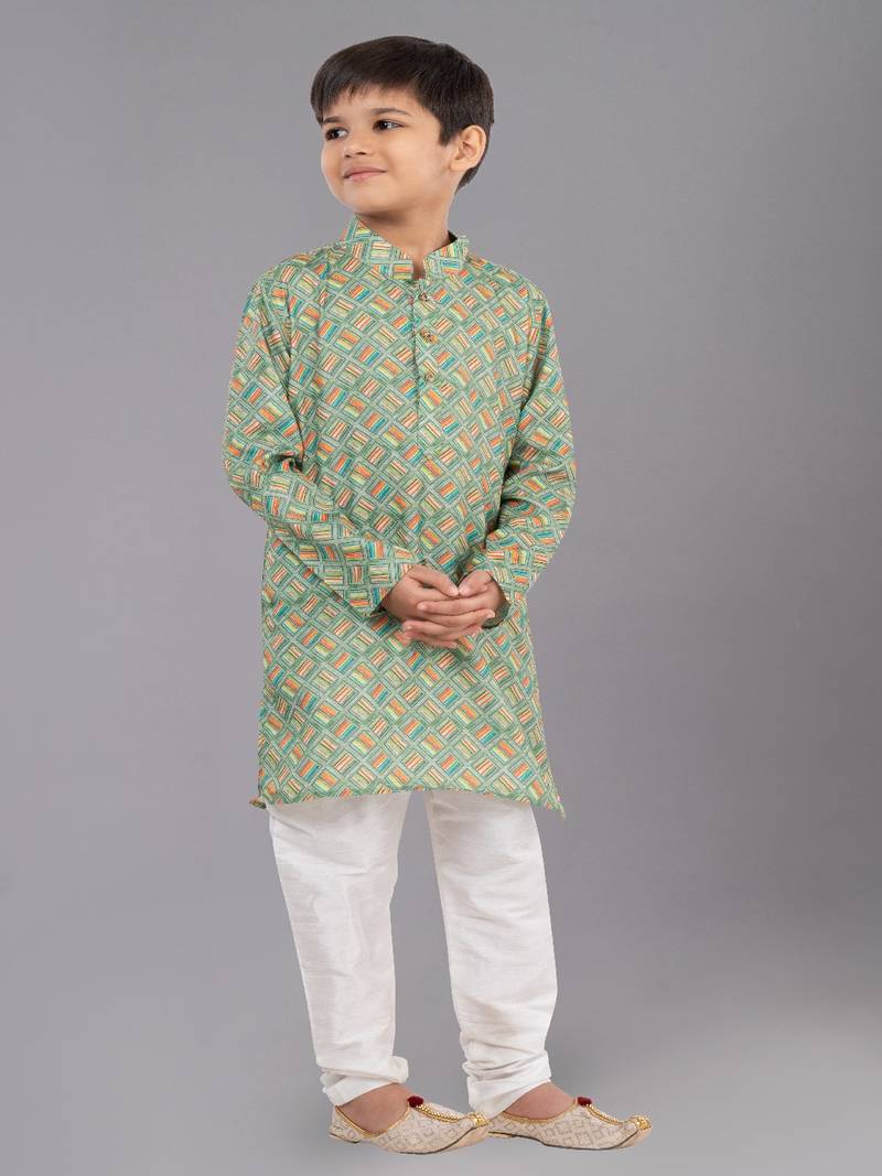 Printed Cotton Kurta Pyjama Set For Boy's