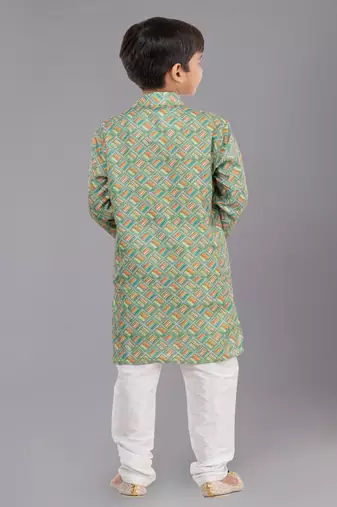 Printed Cotton Kurta Pyjama Set For Boy's